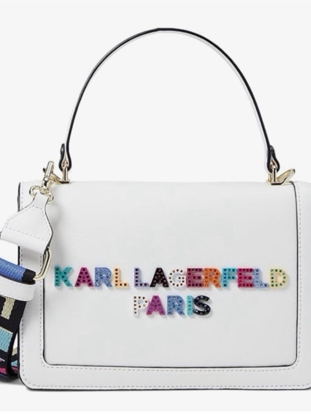 Karl Lagerfeld White Satchel with Multicolor Logo Letters
